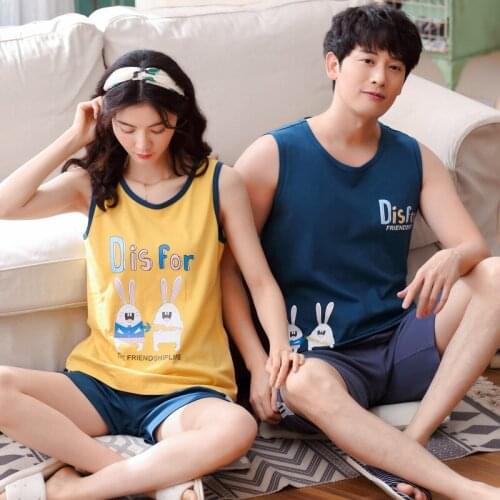 Women and men summer new cotton couple pajamas vest shorts ladies sleeveless shorts thin two piece pajama sets pajama set