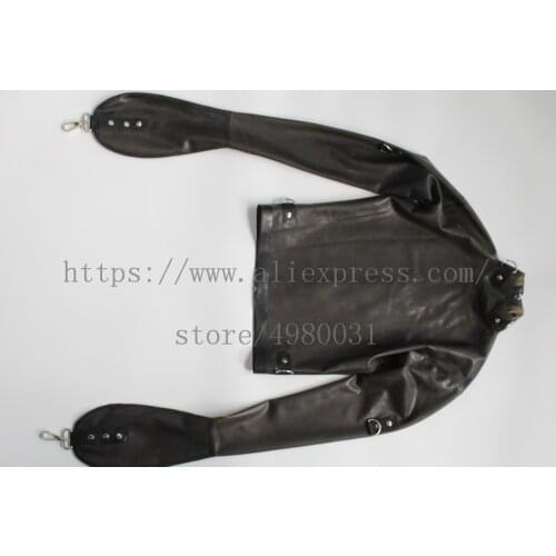 Support size custom-made womens transparent black latex tops with D-ring buckles decorations