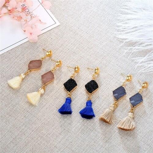 2020 New Boho Drusy Druzy Resin Tassel Earring Fringe Drop Earrings For Women Jewelry Gifts For Women Girl Accessories
