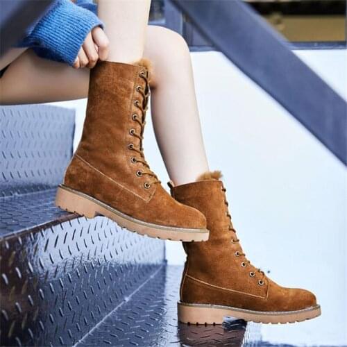 Women Snow Boots Casual Lace up Winter Platform Ladies Warm Shoes Thick Fur Women Mid-calf Boots Female Ski Warm Shoes Botas