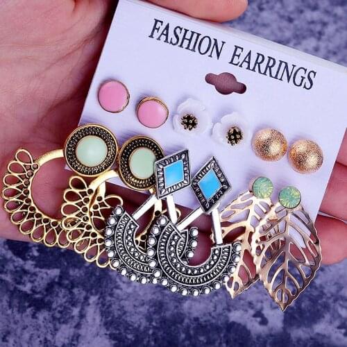 Gold Stud Earrings Set For Women Fashion Small Flower Stud Earrings Jewelry Accessories Gift Wholesale