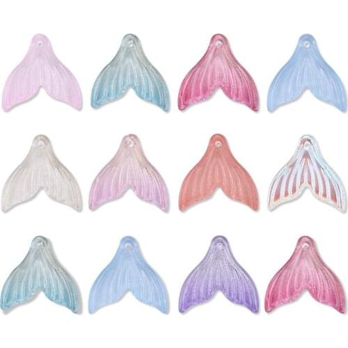 100pcs Transparent Spray Painted Glass Pendants, Mermaid Fishtail Mixed Color for Jewelry Making DIY Craft 19x19.5x3.5mm