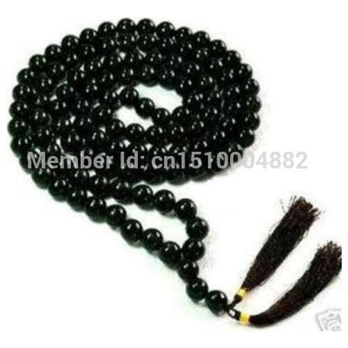 108 Tibetan Buddhist Black Agate Prayer Beads Necklace 8MM