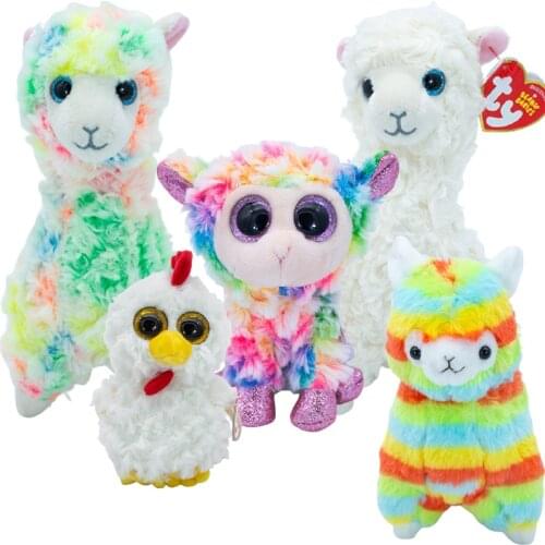 15CM Ty Big Glitter Eyes Plush Animal Doll Rainbow Sheep Colorful Alpaca Goat Cute White Chick Soft Stuffed Toys Christmas Gift