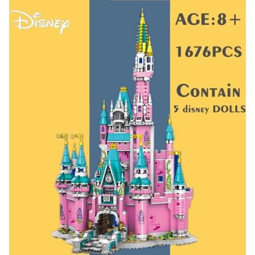 New 1676PCS Disney Castle Mickey Minnie Donald Duck Fairy Princess Friends Girls Cinderella Building Blocks Bricks Toys Kid Gift