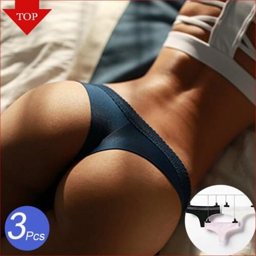 Cotton Sexy 3Pcs/set Women Thongs Seamless Panties for Ladies G-String Underwear Briefs Female Lace Hollow Lingerie Solid Color