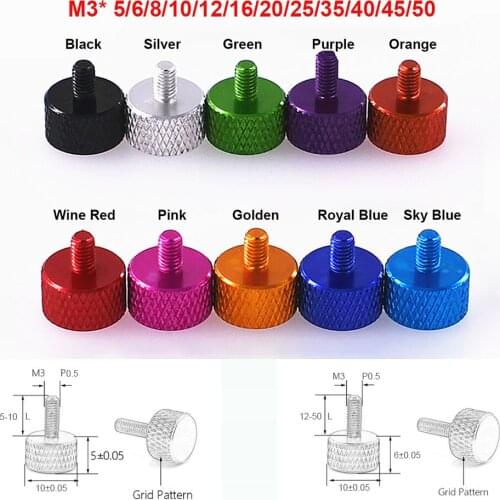 5pcs M3* 5/6/8/10/12/16/20/25/35/40/45/50 Colourful Aluminum Alloy Flat Head Knurled Hand Thumb Screw Anodised For Computer Case