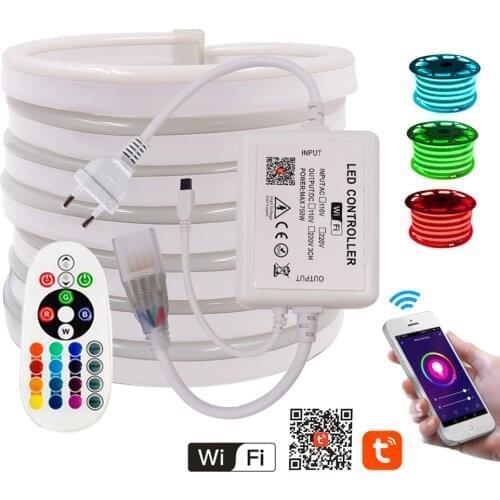 5050 Wifi RGB Neon Strip Light Remote Control Flexible LED Tape Phone App Control Waterproof Neon Sign Rope String 110V 220V