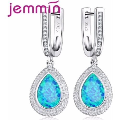 Big Noble Fire Blue Opal Jewelry Water Drop Earrings for Women Elegant Bijoux 925 Sterling Silver Dangle Earrings
