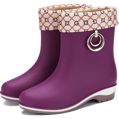 Comemore High Quality Women Rainboots Soft Leather Rubber Spring Autumn Ladies Rain Boots Womens Water Shoes Fashion Keep Warm