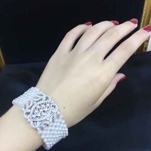 Natural fresh water pearl bracelet 925 sterling silver with cubic zircon fine women jewelry free shipping 7 inch