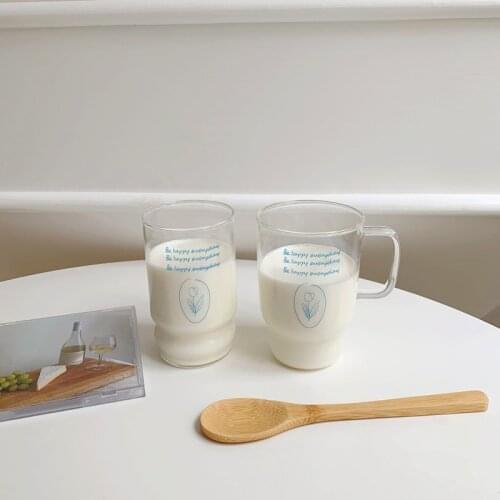 Cutelife INS Nordic Tulip Transparent Glass Coffee Cup Tea Wine Whiskey Drinking Beer Glass Milk Wedding Handle Drinkware Glass