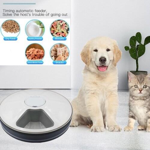 Round Pet Automatic Feeders Electric Detachable 6 Meals Dispenser for Cat/Dog Dry Food 24 Hours Anti Slip Trays Pet Supplies