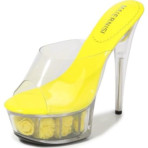 MAIERNISI Hot Sale 2020 Summer Style Sexy 15cm Women Sandals Flowers Platform High Heels Open Toe Slippers Nightclub Women Shoes