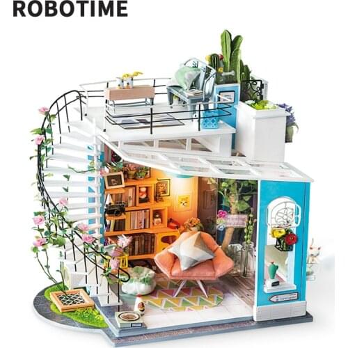 Robotime DIY Dollhouse Miniature Doll House Furniture Wooden Dollhouse Kits forChildren Gift for Dropshipping