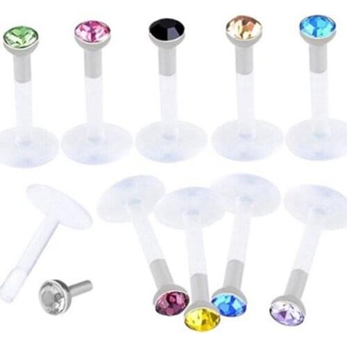 50pcs/lot Fashion Crystal Lip Labret Piercing Ring 16G Acrylic Base Nose Rings Rhinestone Ear Bone Studs Sexy Body Jewelry