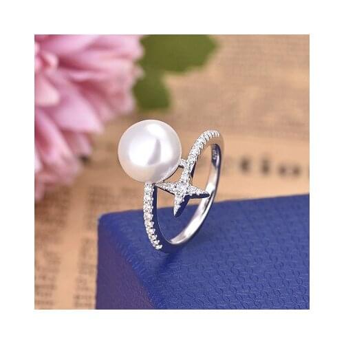 Fashion jewelry starfish pearl rings gold ring women jewelry Open cuff Ring Star Adjustable Crystal Rhinestone