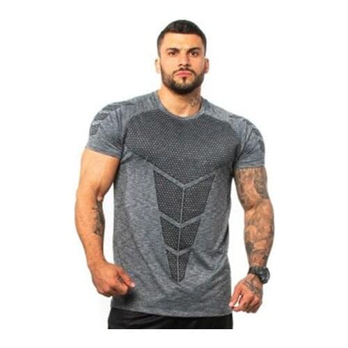 Men Tshirt Short Sleeve T-shirt O-Neck Gym Fitness Workout Shirts Quick Dry Plastic Appliques