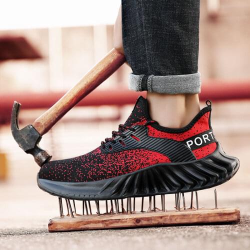 Outdoor Knitting Breathable Puncture Proof Safety Shoes for Men Steel Toe Anti Collision Working Shoes Mens Tooling Sneakers