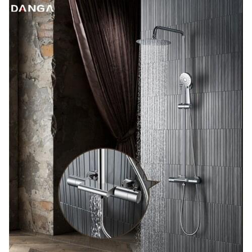 Shower Faucet Set Thermostatic Shower System Free Lift Rod Shower Handheld Multifunctional Shower Head Shower Column Bath Faucet