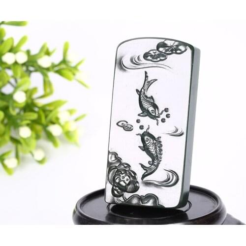 Natural Hetian Jade County Black Sapphire Fine Fish Pendant hp299