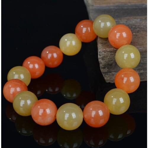 Natural Xinjiang Golden Silk Jade 14mm Beads Elastic Bracelet Charm Jewellery Fashion Handmade Man Woman Luck Gifts Amulet New