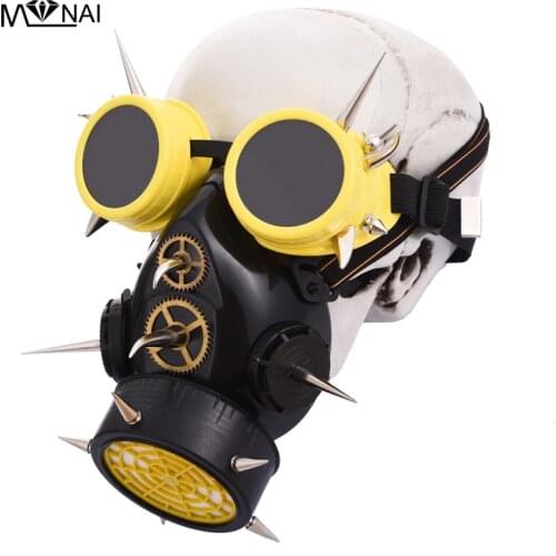 Streampunk Burning Man Rivets Goggles Spike Mask Costume Respirator Cyber Cosplay Festival Gear Mask Accessories Gothic
