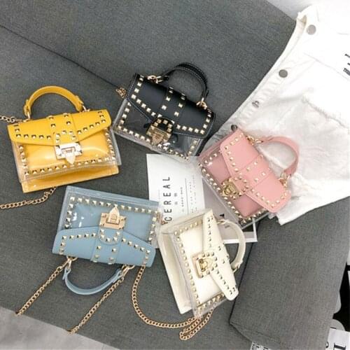 Online shopping uk rivet jelly hand bags transparent pvc sling bag small tote clear crossbody jelly handbags for women 2020