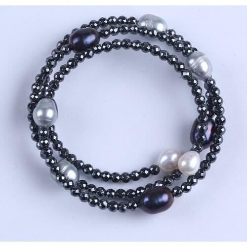 Adjustable hematite rice pearl freshwater pearl bracelet