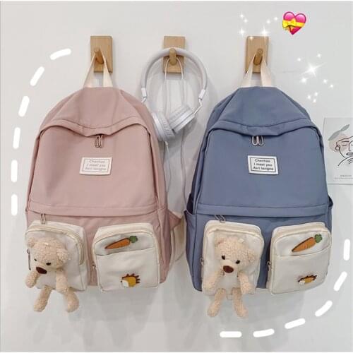 Girls Cute Bear Backpack Large Capacity Ins Simple High School Bags for Teens Female Japan Korean Style Harajuku Student Bookbag