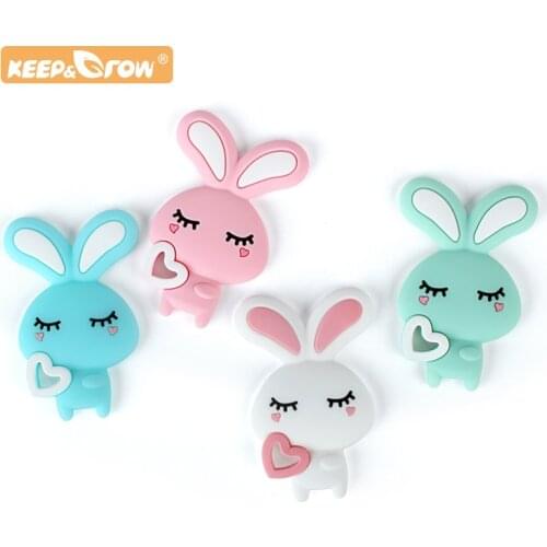 Keep&Grow 1pc Cartoon Rabbit Baby Teeether Animal Beads DIY Rodent Silicone Teething Toy Nursing Gift Accessories