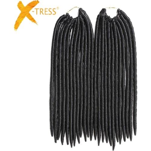 Synthetic Straight Faux Locs Crochet Braids Hair Extensions 14'' Natural Black Purple Red Color X-TRESS Hair Braiding Dreadlocks