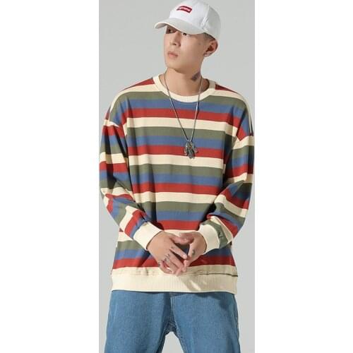 Thin Sweatshirt Mens Casual Hoodies Japanese Pullovers Spring New Striped Sweatshirts Mens Clothing Couple Tops