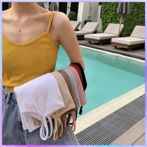 Summer Basic Tops Sexy Sleeveless Crop Top 2021 Female Casual Solid Vest Sexy Elastic Basic Camisole Womens Slim Strap T-shirt