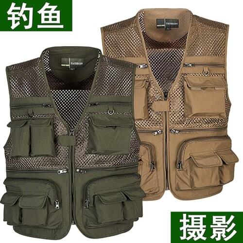 Outdoor Spring and Autumn Multi-Pockets Mens Professional Photography Vest Photographer Waistcoat Director Reporter Mesh Vest