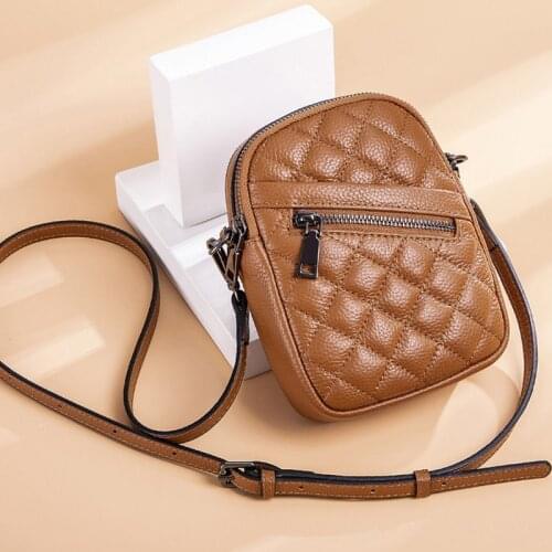 WOONAM Women Fashion Handbag Top Hide Genuine Calf Leather Diamond Lattice Mini Phone Holder Bag WB210822