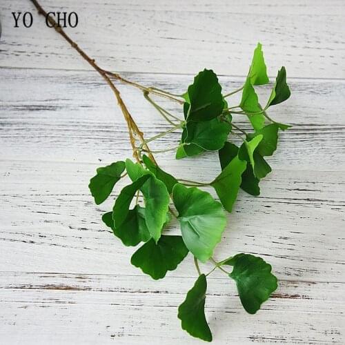 YO CHO Artificial Ginkgo Leaf 3 Forks Ginkgo Biloba Handmade Green Plant DIY Bouquet Flower Arrangement Supply Maidenhair Tree