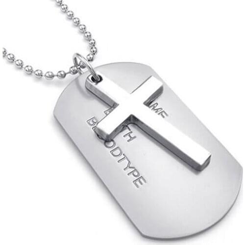 Jewelry Mens Necklace, Army Style Cross Tags Dog Tag Alloy Pendant with 68cm Chain, silver