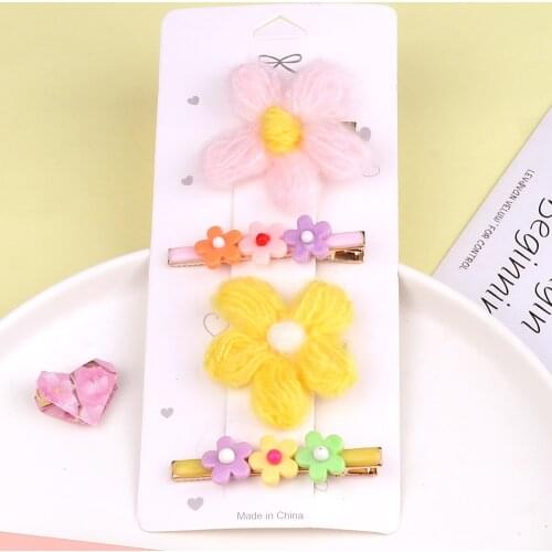 Sweet Girl Hair Clip 3-5Pcs Fashion Plush Flower Hairpin Metal Alligator Clips Kids Princess Barrettes Headwear Accessories Gift