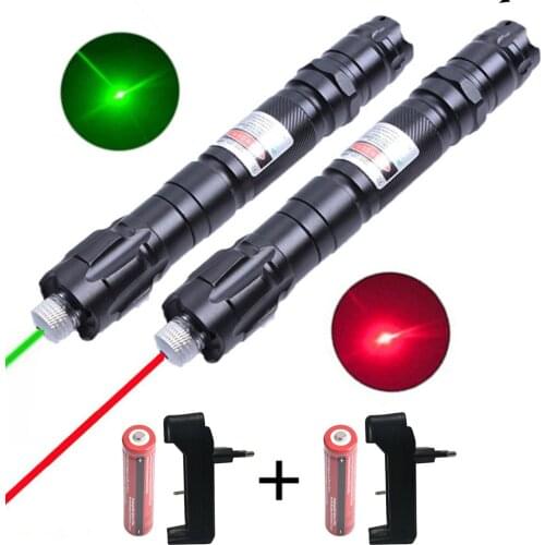 2pcs green red laser pointer high power laser 5mw 532nm powerful laser pointer adjustment focus + 2x18650 battery + charger