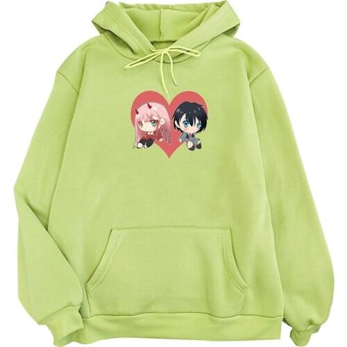 Green Darling in the franxx Hoodie Winter Women Sweatshirt Print Harajuku Oversize Loose Casual student Streetwear Women Hooded