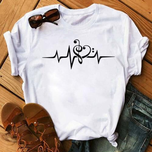 New Women T Shirt Music Notes Heartbeat Printed Tops Female Summer Casual Tee Funny Shirt Short Sleeve T-shirt Women T-shirt