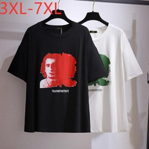 New 2021 Ladies Summer Plus Size Tops For Women Large Short Sleeve Loose Cotton Black White Print T-shirt 3XL 4XL 5XL 6XL 7XL