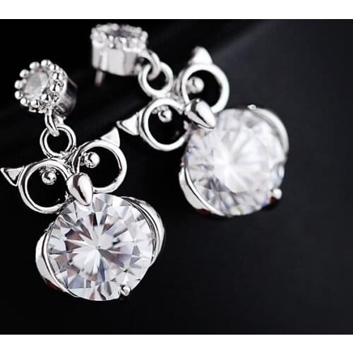 Owl Cubic Zirconia Earrings For Women Jewelry Gift Cute Animal AAA CZ Female Earring Anti - allergic Elegant