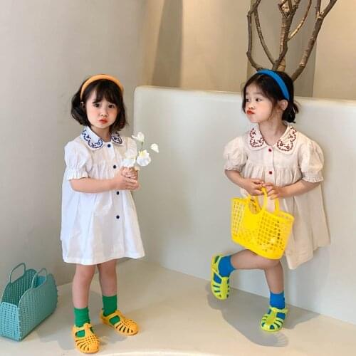 MILANCEL 2021 Summer New Girl Dress Korean Floral O-Neck Collar Lace Short Sleeve Clothes