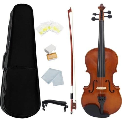 1/4 Violin Natural Acoustic Solid Wood Spruce Flame Maple Veneer Violin Fiddle with Case Rosin Bow Strings Shoulder Rest