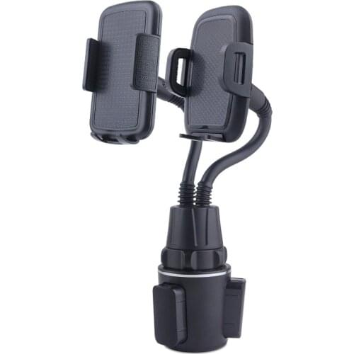 2in1 Flexible Gooseneck Car Cup Dual Mobile Phone Holder Mount Stand Cradle for 3.5-6.7" Cell Phones Smartphones