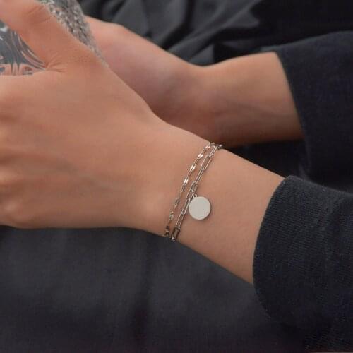 Acheerup 2021 Fashion Stainless Steel Bracelets for Women Gold Round Double Layers Chain Jewelry Birthday Couple Gifts Friends