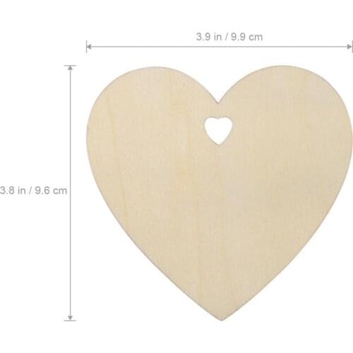 50pcs 100mm Blank Heart Wood Slices Discs For DIY Crafts Embellishments Cartoon Wood Patch Home Decoration (Wood Color)