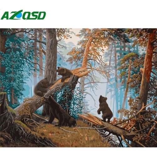 AZQSD Draw By Number On Canvas Bear Animal Oil Painting By Numbers Forest Hand Paint Kit Canvas Home Decor Gift Diy Wall Art